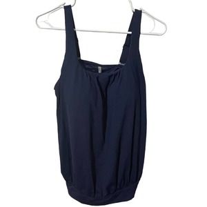 LAND’S End Navy Blue Blouson Tummy Hiding Tankini w/Adjustable Straps
